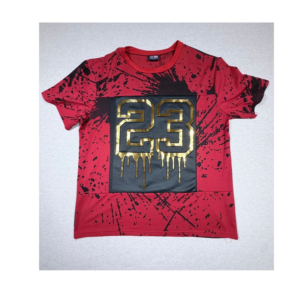 Phat Farm Mens XL Red Black Splatter Metallic Gold 23 Drip Graphic T-Shirt Bling